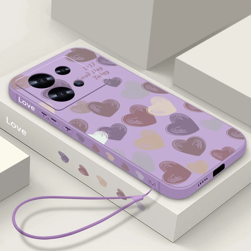 Candy Color Love Hearts Case For Xiaomi Redmi Note 13 14 12 11 10 Pro Poco F6 X6 X5 Mi 11 Lite 5G NE 11T 13T Pro Lanyard Case