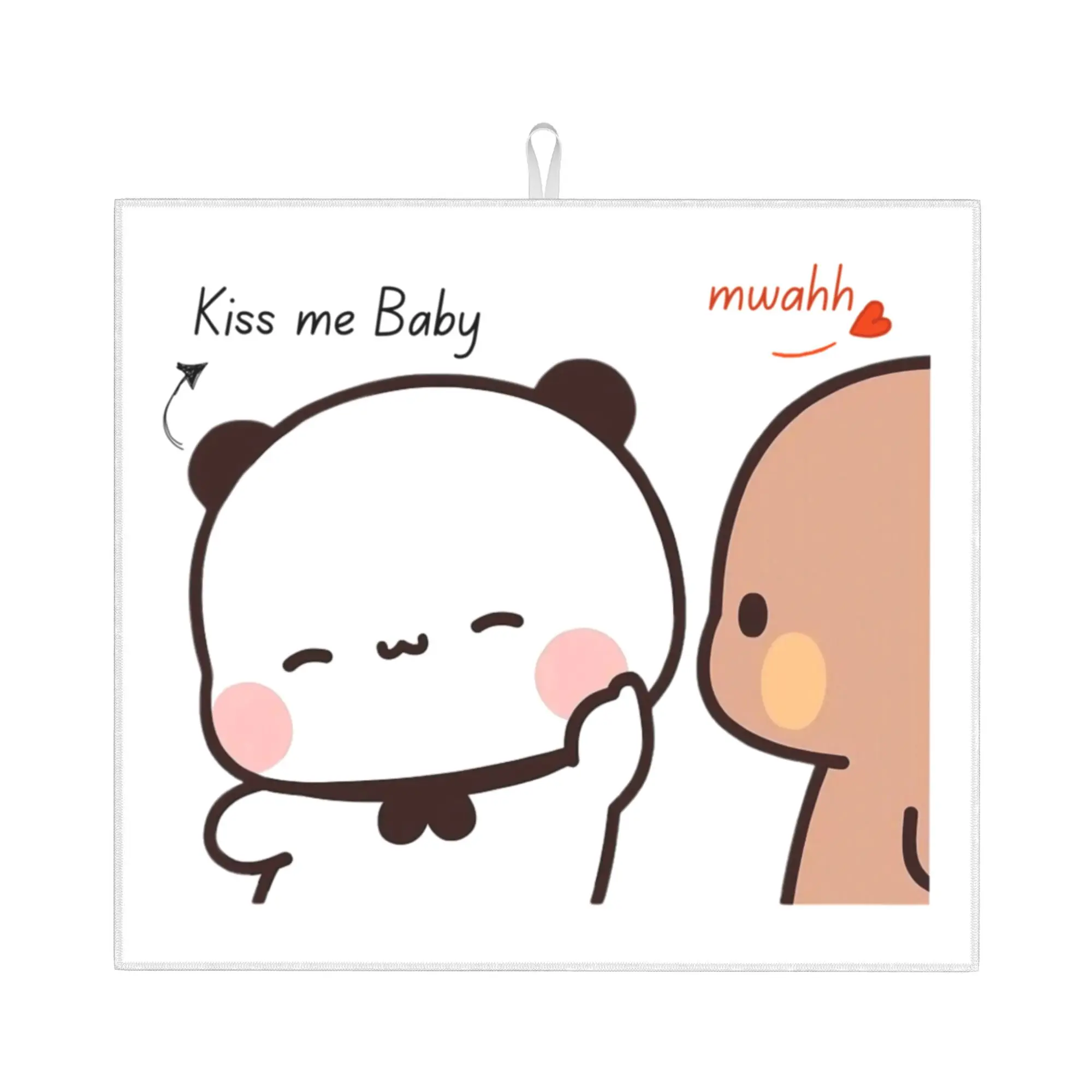 Drying Mat For Kitchen Kiss Me Baby mwah Bubu Dudu Panda And Brownie Bear Couple Water Absorbent Kitchen Counter Protector Mat