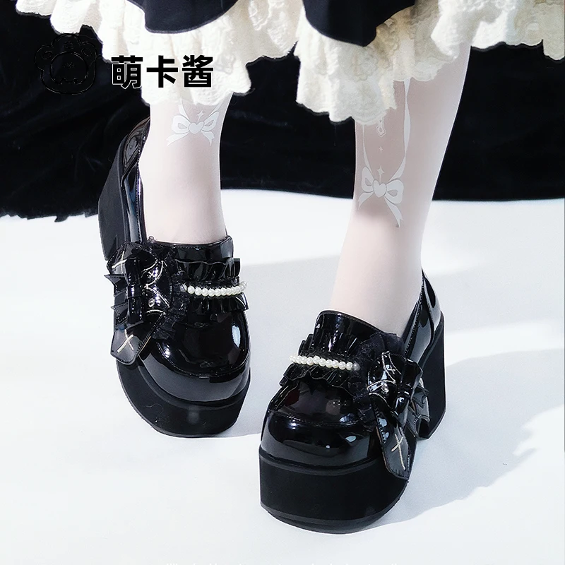 Japanese Original Lolita Sweet Cool Girl Thick-Soled Platform Shoes JK Uniform Gothic Style Round-Toe Patent Leather High Heels
