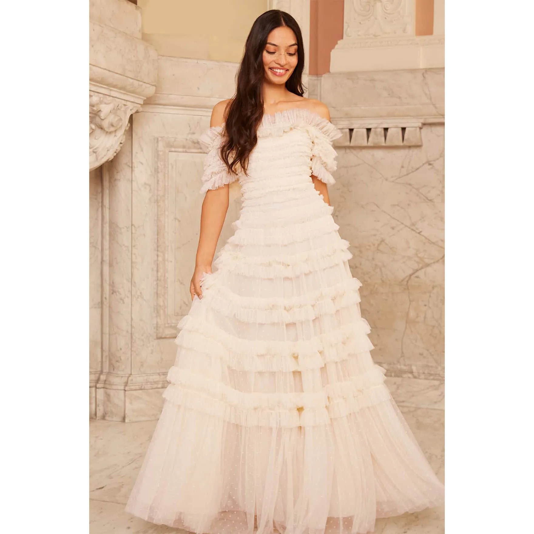Tulle Customized Wedding Dresses Ruffle Off Shoulder Bridal Gowns Elegant A Line Bridal Robes Vestido De Novia