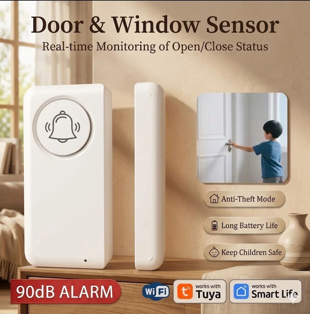 

Tuya WIFI датчик безопасности двери разбивающая сигнализация защита дома противоугонный 90 дБ детектор открытия окна Google Alexa голосовое управление