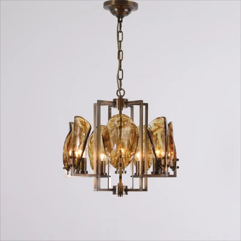 

GHJUYIOL American retro all copper study pendant light, personalized medieval atmospheric restaurant entrance glass light