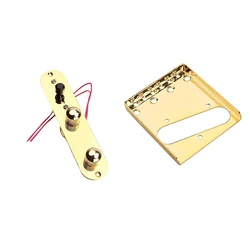 Saddle Bridge Plate 3 Way Switch Control Plate Gold & Top Loader Guitar Bridge Plate For Fender Telecaster (Gold)85.5Mm