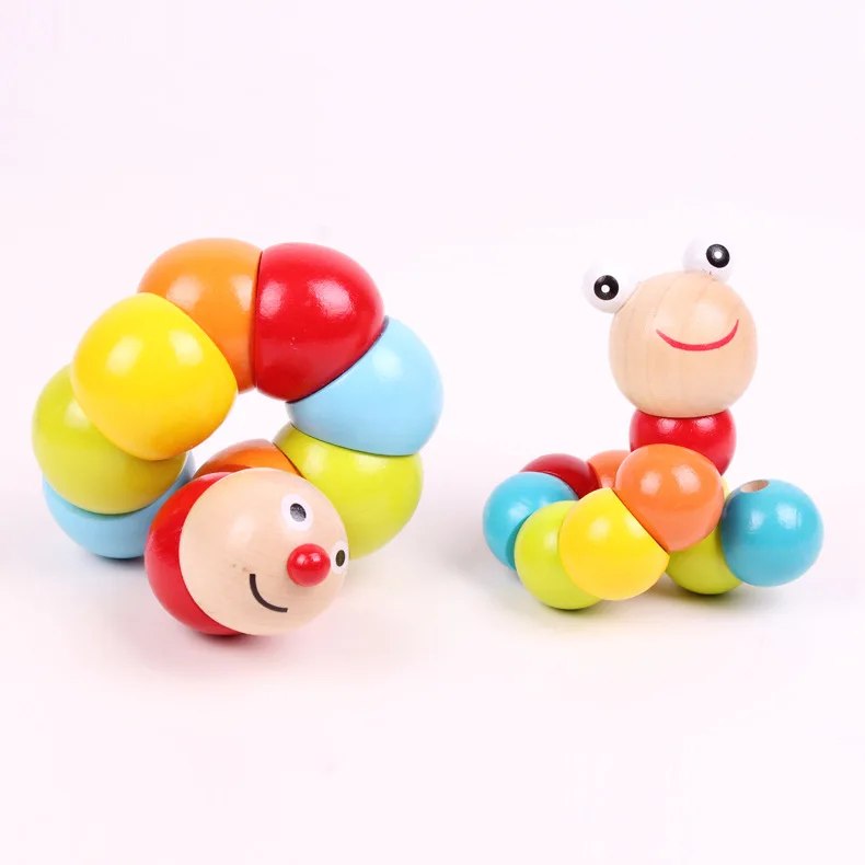 Worm Twist Puppet Gift Cognition Fun Educational Changeable Shape Wood Playmate Kids Colorful Caterpillar Baby Toy Newborn