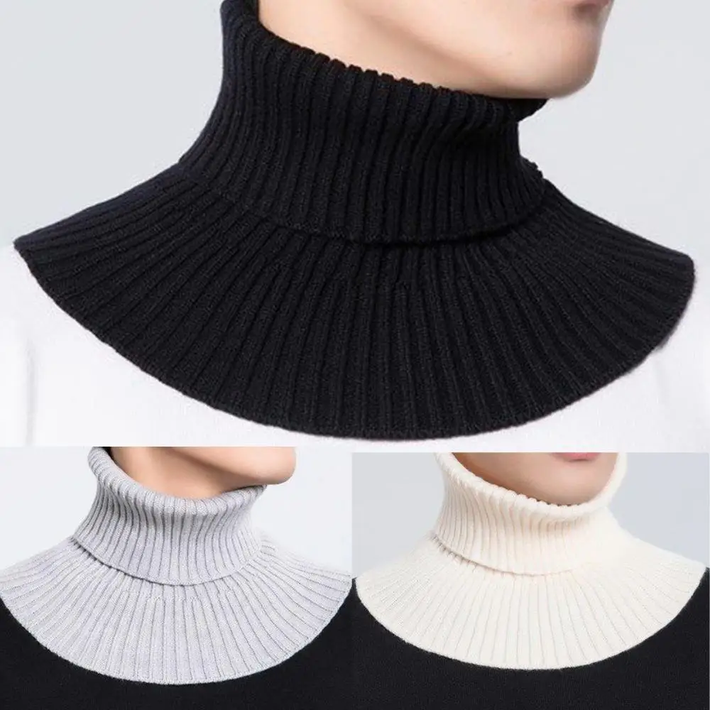 Bufanda de anillo de punto de Cachemira para hombre, cuello alto de algodón desmontable coreano para invierno, calentador de cuello falso a rayas a la moda para hombre