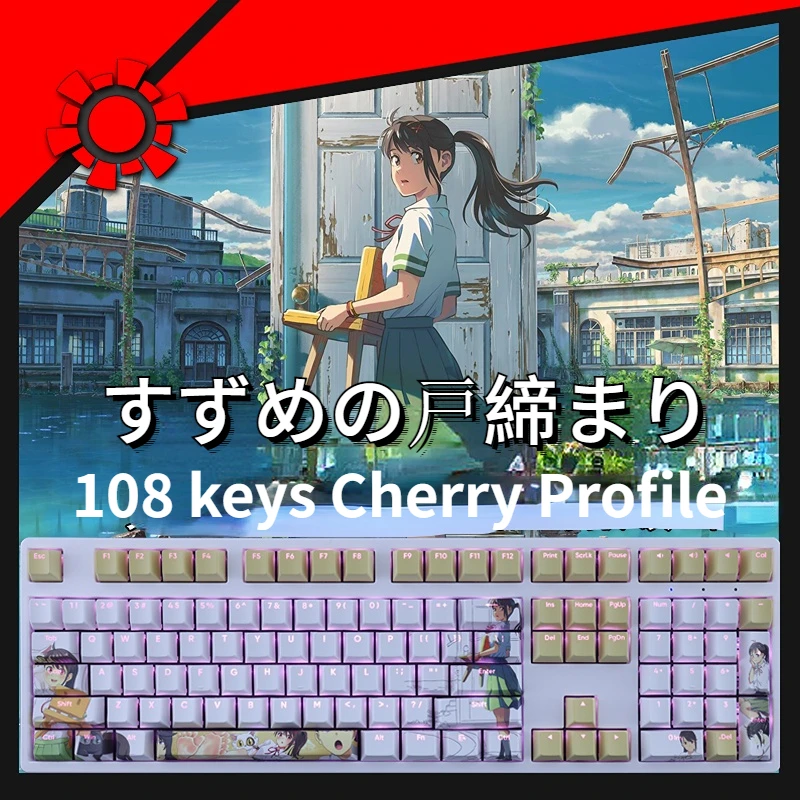 

108 Key PBT Material Accessories with Translucent Keycaps for Gaming - Anime Inspired 'suzume1 ' Design
