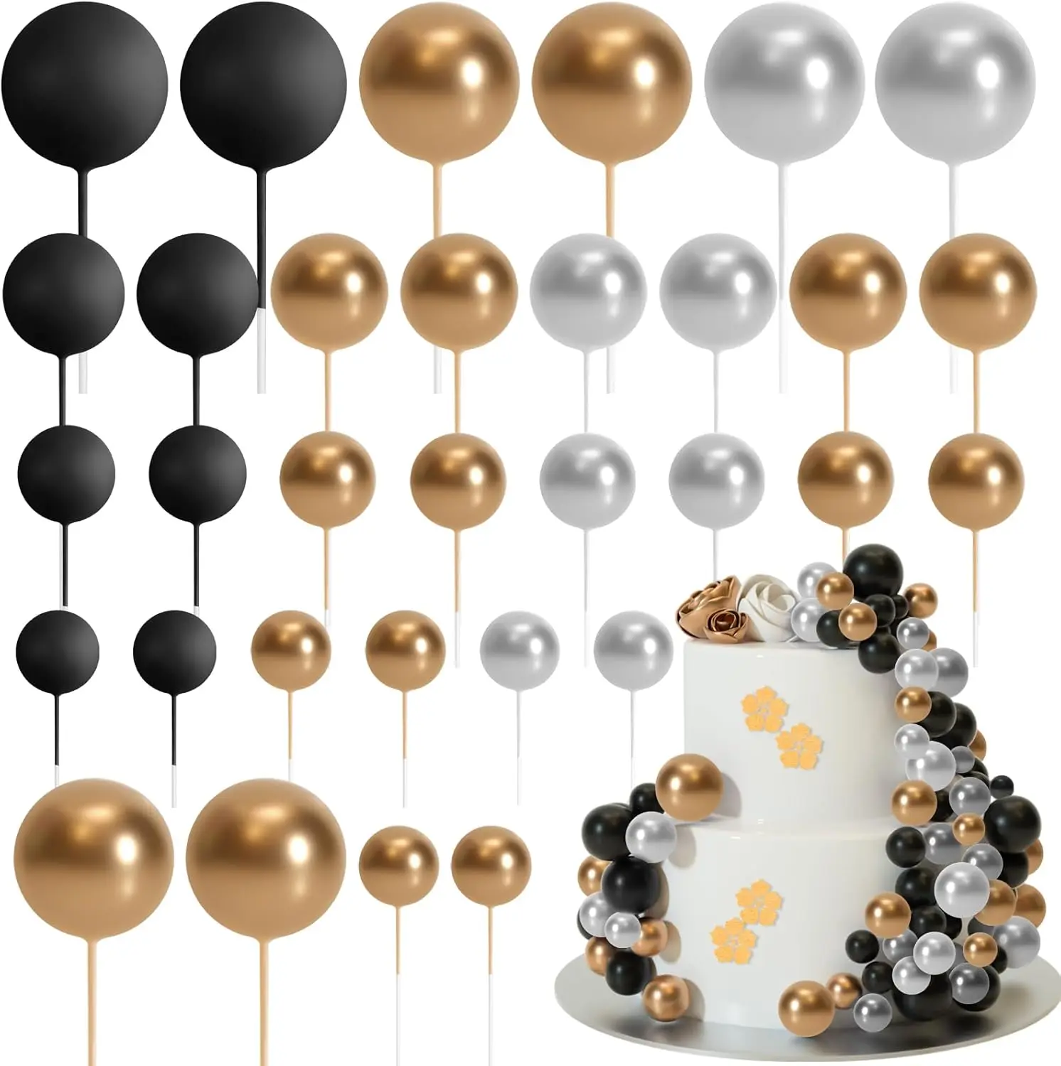 32 Stück Weihnachtskugel-Kuchenaufsatz, Dekorationen, Schaumstoffkugeln, Kuchenaufsatz, Kugeln, Kuchendekorationen für Hochzeit, Party, Geburtstag – Detail 13