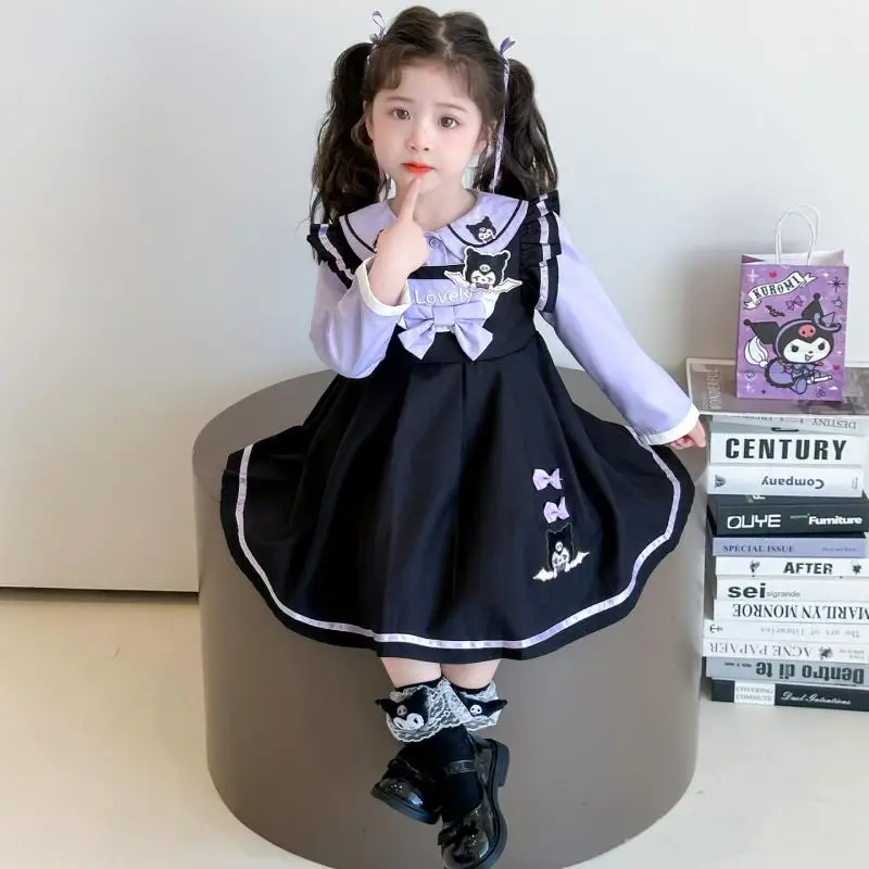 

Комплект платья для девочек Kuromi в стиле аниме, детская рубашка, майка, комплект из двух предметов, детское праздничное платье Лолиты с длинными рукавами, плиссированная юбка, подарок
