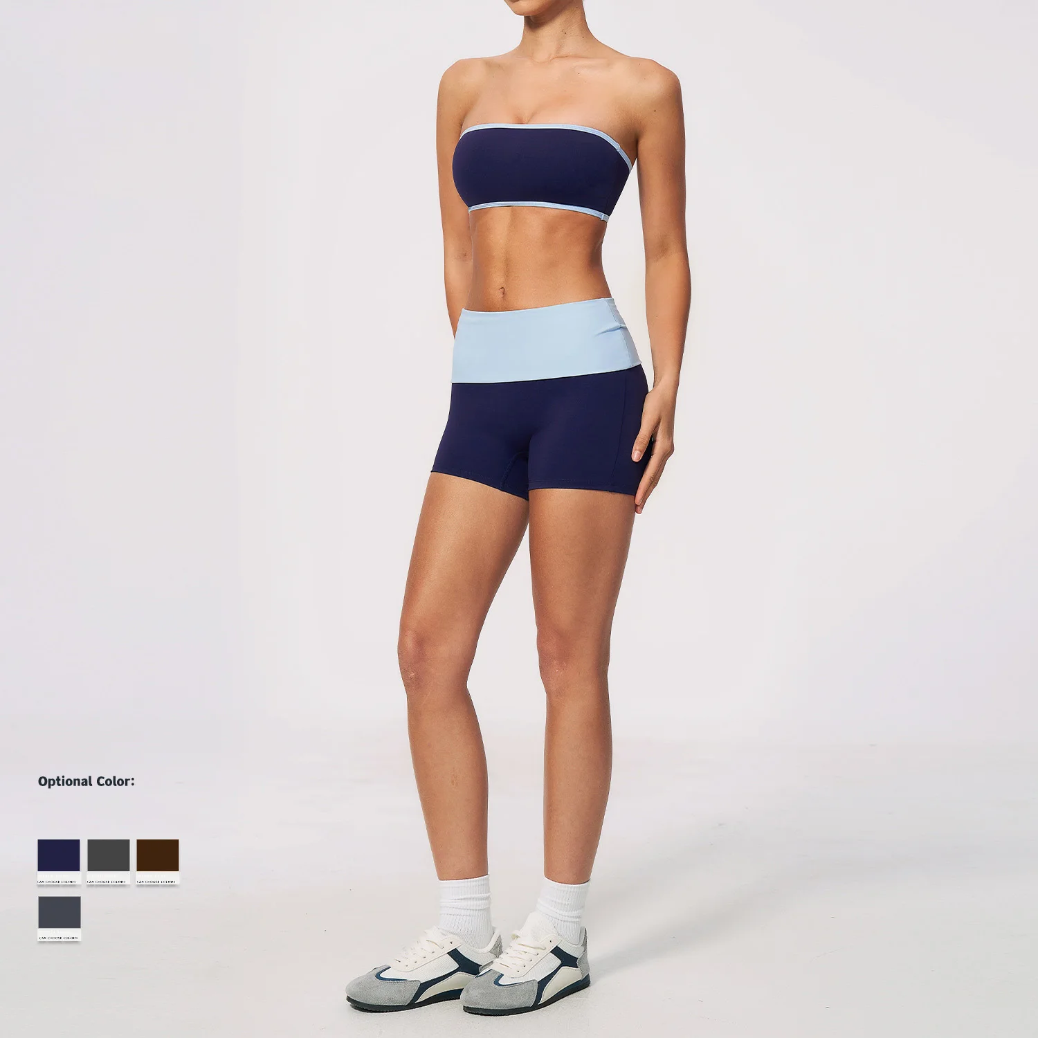 Women Nylon Two Piece Fitness Sports Set Workout Yoga Outfit Strapless Bra Woman 2Ps Gym Crop Top Deportivos Mujer Gym Suits