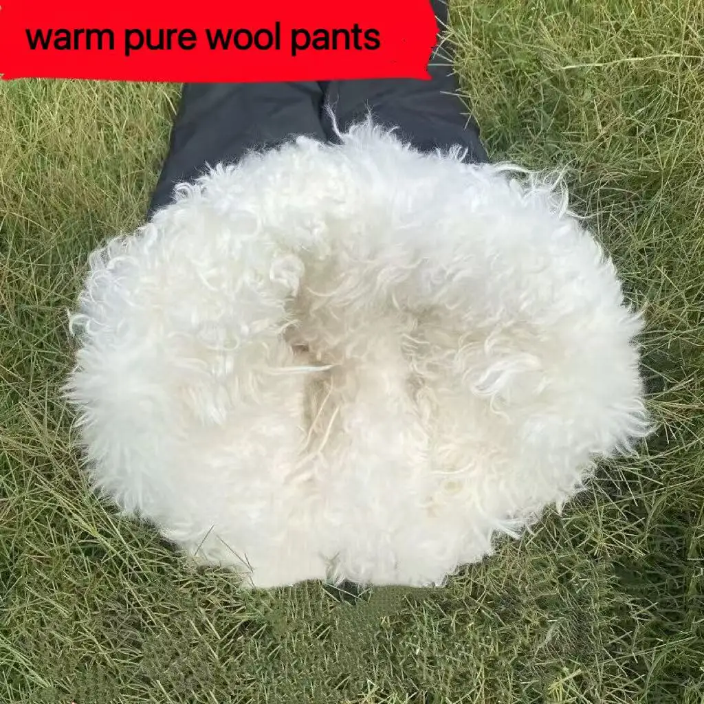Winter Thicken Pure Wool Trousers Men High Waist Casual Thermal Long Pants Middle-aged Elderly Dad Sheepskin Plush Trouser Male
