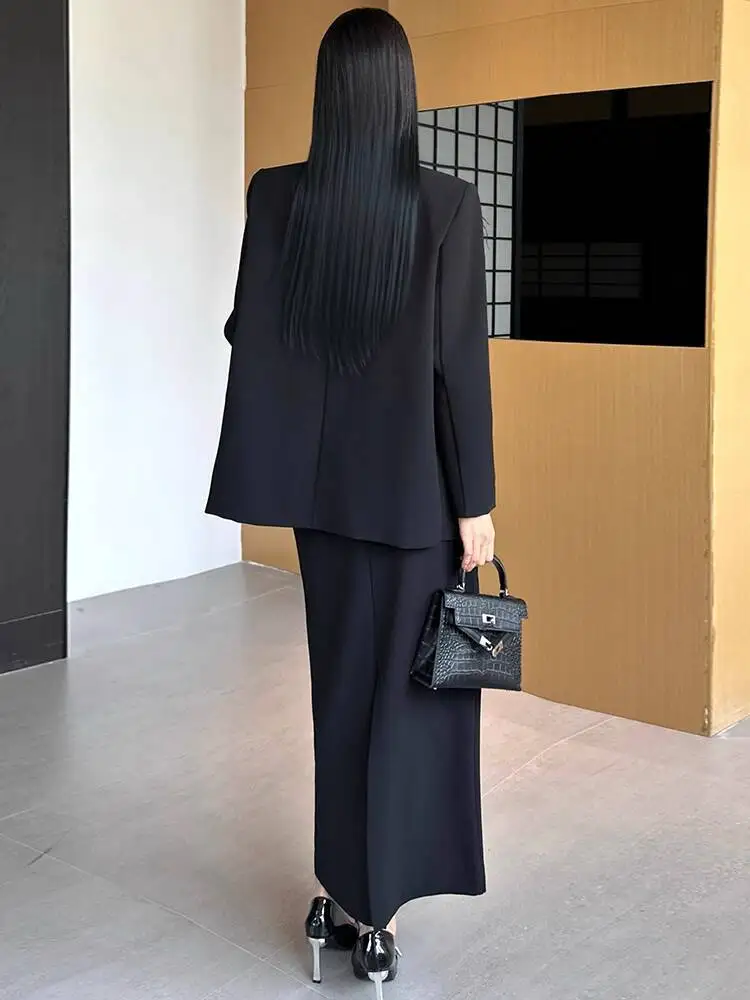 BEWQ-Conjunto de 2 uds de moda para mujer, chaqueta holgada de manga larga con cuello en V y retazos de flores en 3D, falda de cintura alta, traje de fiesta, otoño 2025