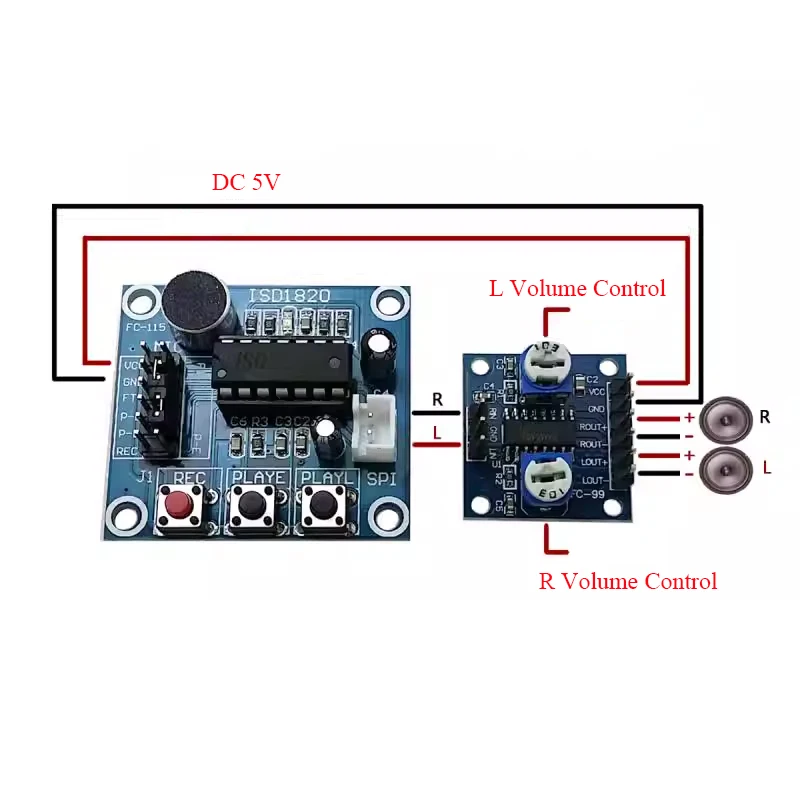 ISD1820 DC5V Voice Recording Recorder Module With Mic Sound Audio Loudspeaker