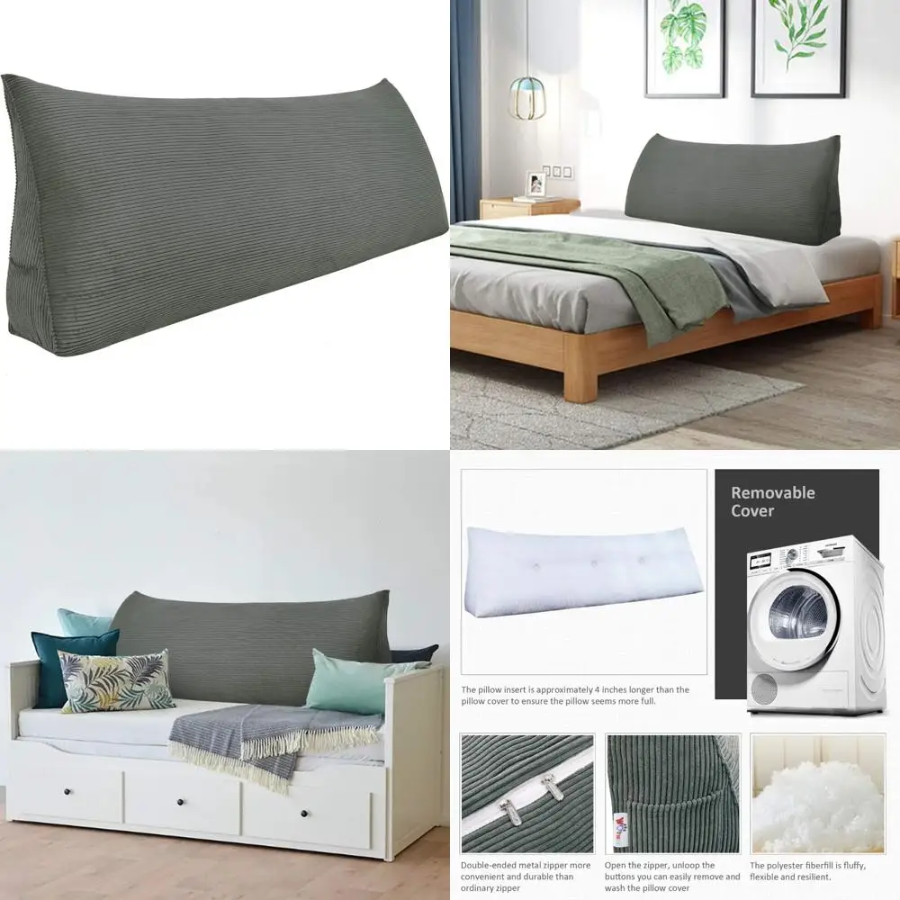 

Large Triangular Bolster Pillow for Reading and Headboard Support, Suitable for Day Beds and Bunk Beds with Removable Cover