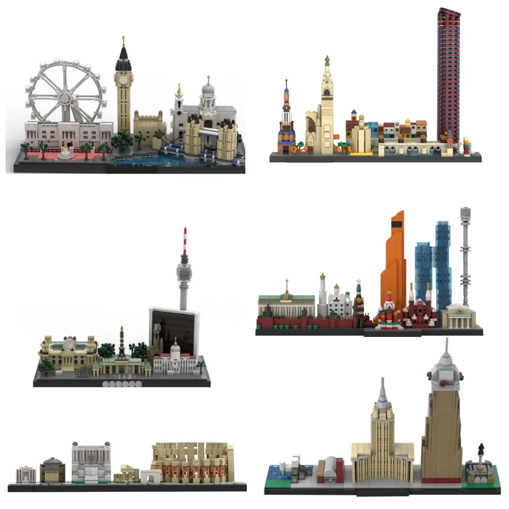 MOC Street View London Berlin skyline Architecture Building Blocks Model Seville Skylin Bricks Rome/Moscow Skyline Toy Kids Gift