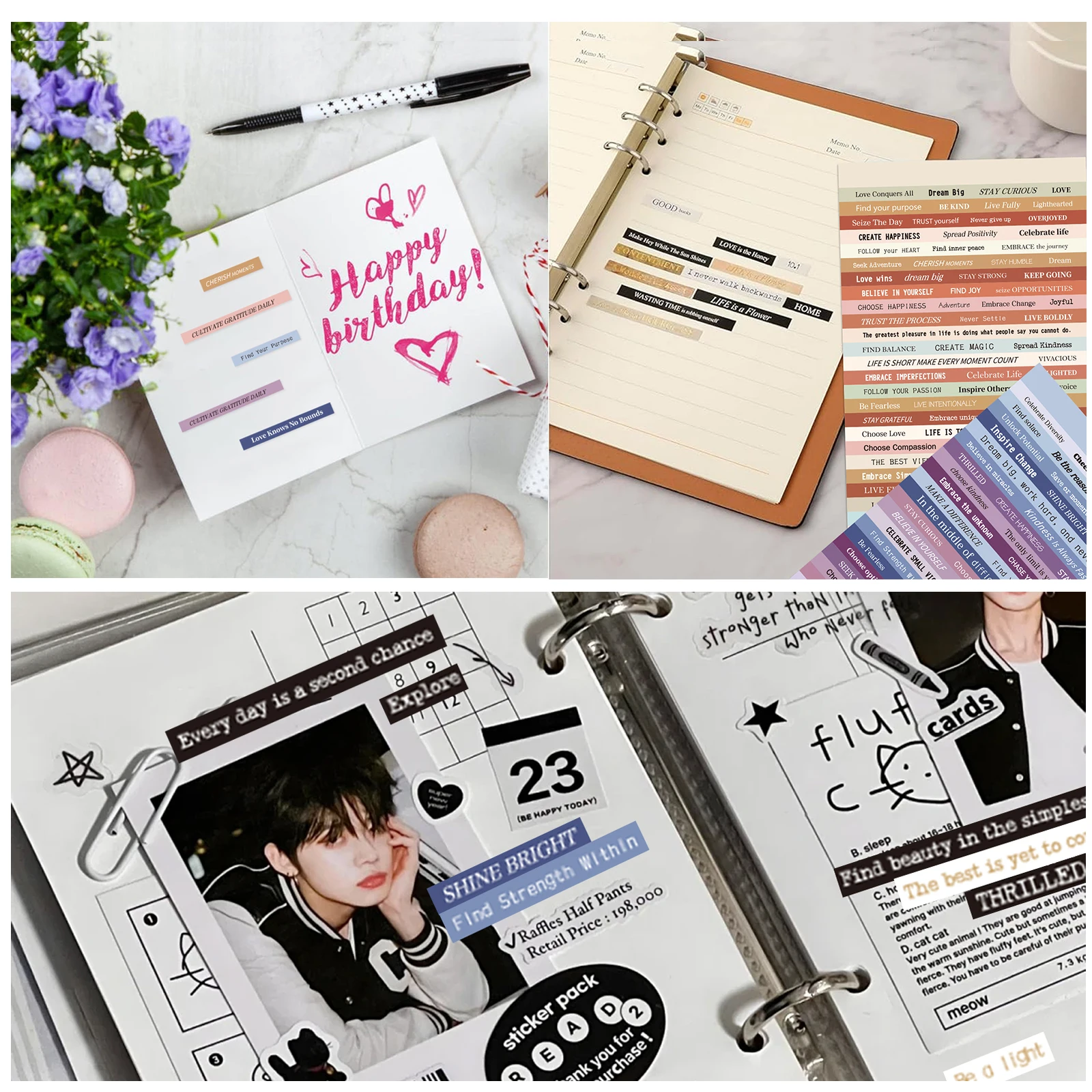 20/40 Sheets Retro English Text Stickers Book Collage Material For Junk Journal Water Bottle Laptop Phone Decoration Stickers