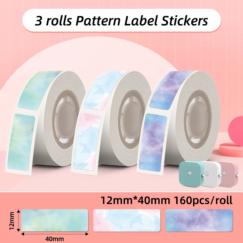 

3 Rolls Phomemo Pattern Label Sticker Printing Label Waterproof Oil-proof Adhesive Thermal Paper Label Tape for Q30 Printer