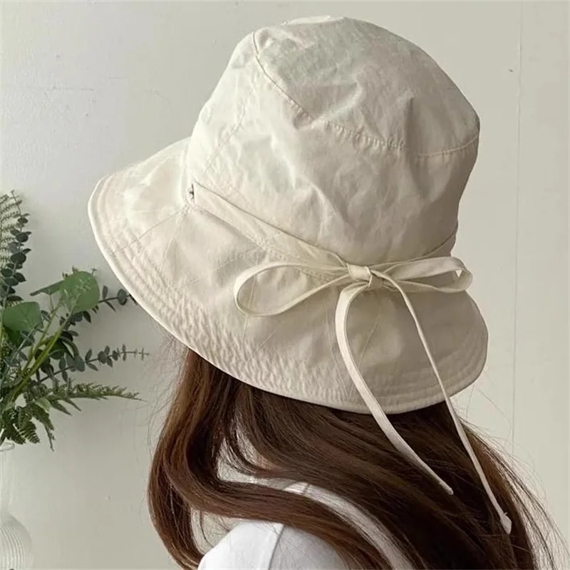 Korean Ins Lace-up Fisherman Hat Women Ins Blogger Lightweight Windbreak Windproof Rope Sunshade Basin Hat Sun Bucket Hat Caps