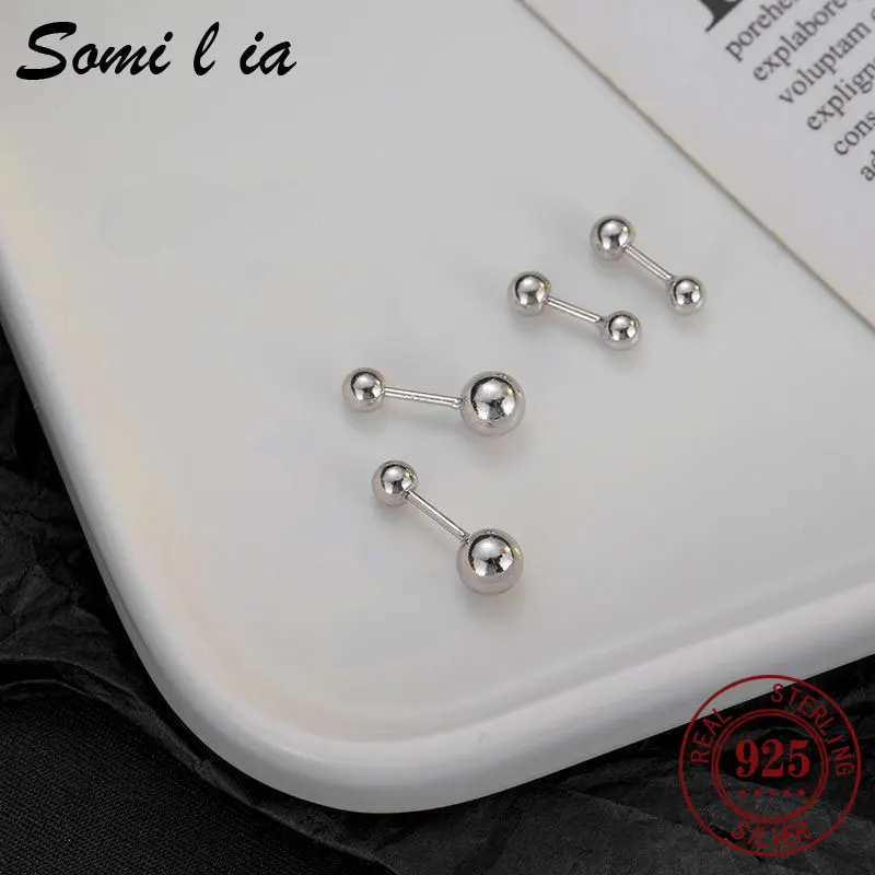 SOMILIA 18K Golden Plated 3MM Bead Stud Earrings for Women 925 Sterling Silver Jewelry 1.0MM Fashion Womens Ear-rings 10mm