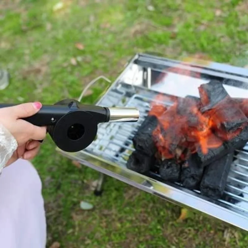 Manual Barbecue Combustion Blower Picnic Camping Fire-supporting Outdoor Hairdryer forCamping Hand Held Lighter BBQ Manual Crank