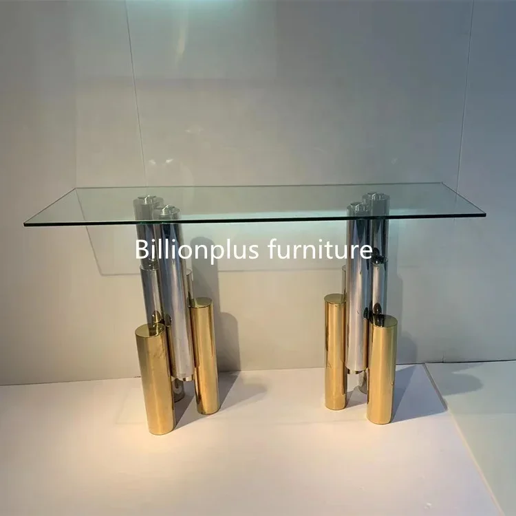 

Hot Sales Popular Luxury Gold And Silver Touch Screen Coffee Table With Tempered Glass Stainless Steel Base