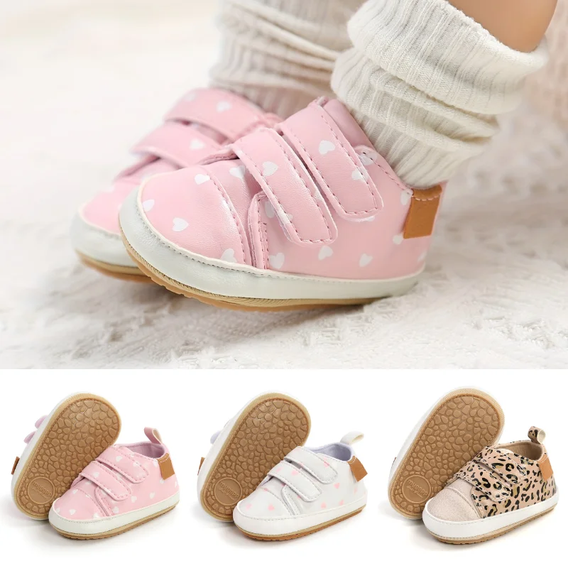 Baby Shoes Girls Heart Print Casual Soft Sole Non-slip Infant Kids Walking First Walkers