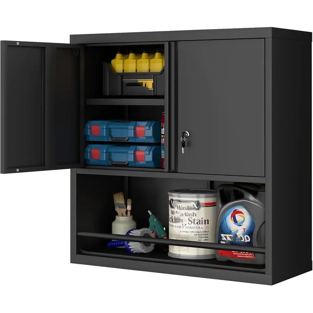 

Garage Storage Cabinet with Locking Doand Adjustable Shelves,Black Metal Wall Cabior Garage,Steel Upper Storage Cabinet or Wareh