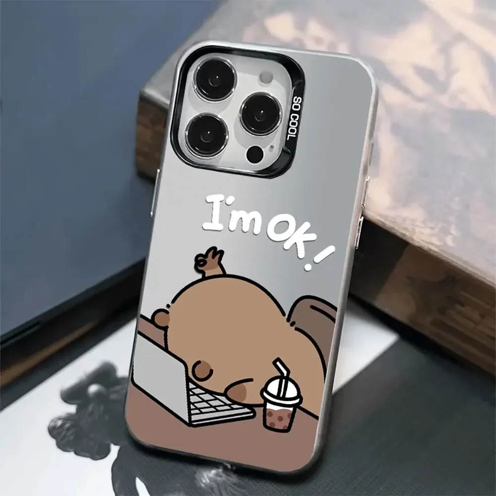 Cute Animal Working Capybara Electroplate Silver IMD Case for IPhone 11 12 13 14 15 16 Pro Max X XS XR 8 Plus Phone Cover Fundas