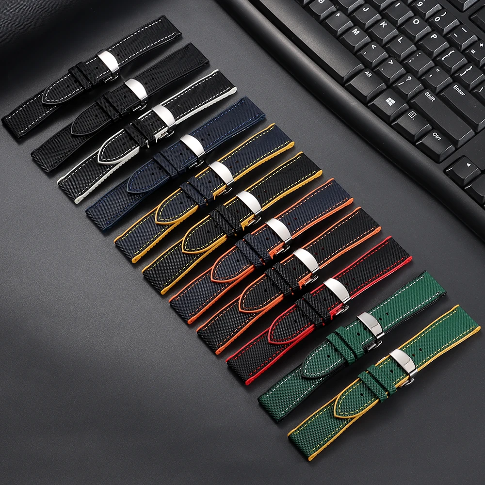 Nylon-Segeltuch-Gummi-Hybrid-Uhrenarmband 18/19/20/21/22/24mm für IWC, Tudor, Seiko, Omega mit Schmetterlingsverschluss – Detail 7