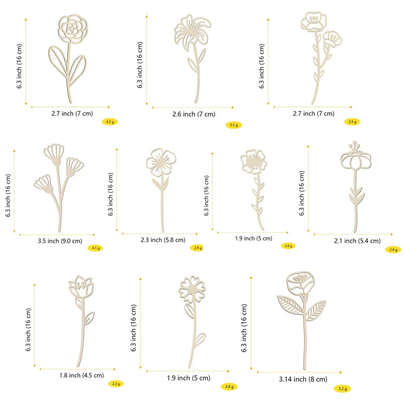 10Pcs Wooden Flowers Wildflowers Wall Decor Colorable Wood Floral Cutouts for Home Birthday Holiday Art DIY Decoration