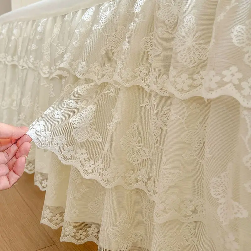 Princess Lace Ruffled Bed Skirt Decorative Bedsheet Non-slip Mattress Cover Home Bedroom Embroidery Bed Skirt