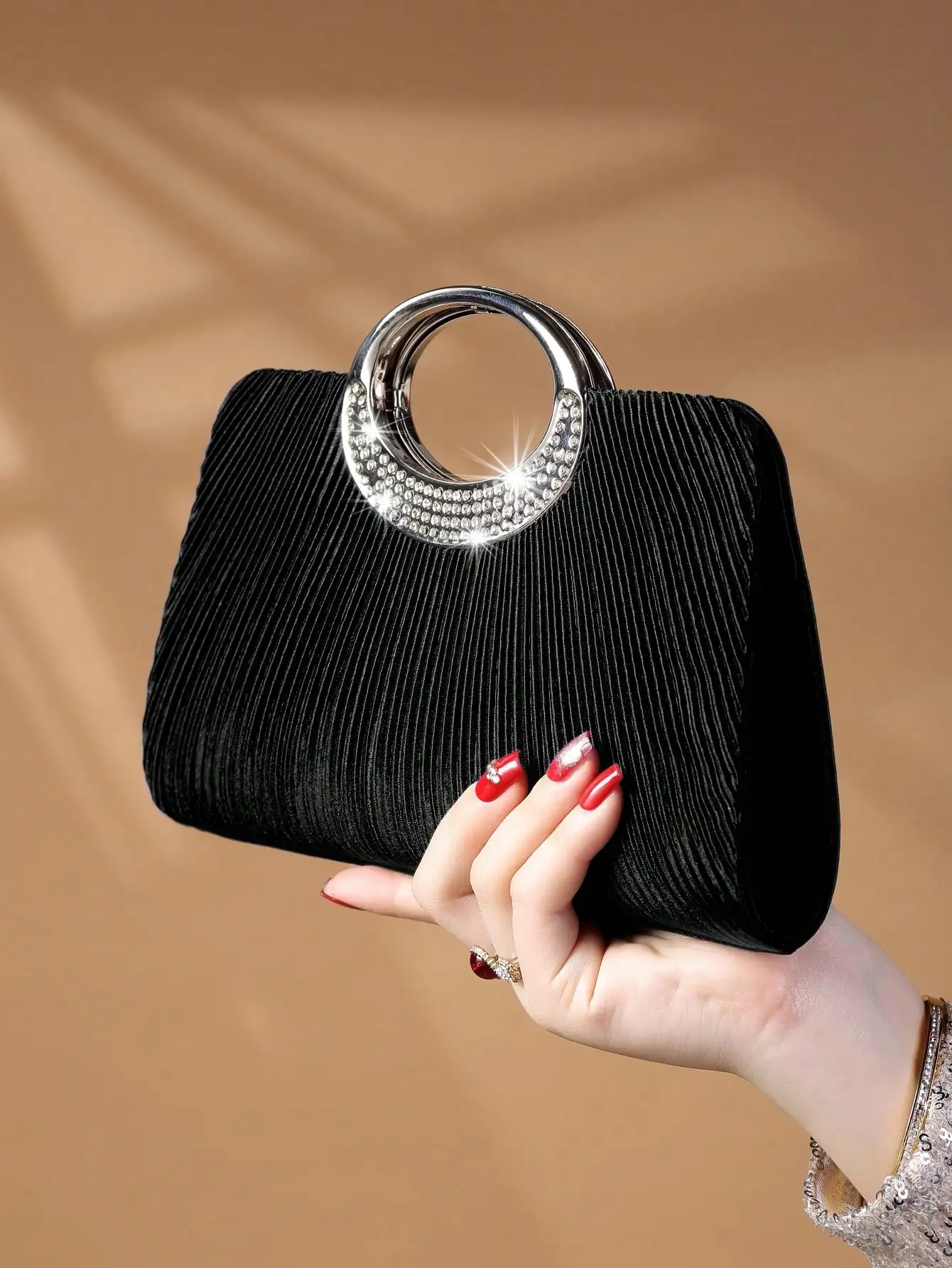 Glitzernde Damen-Clutch aus Metall mit Strasssteinen – elegante, glänzende Abendtasche für Hochzeit/Abschlussball