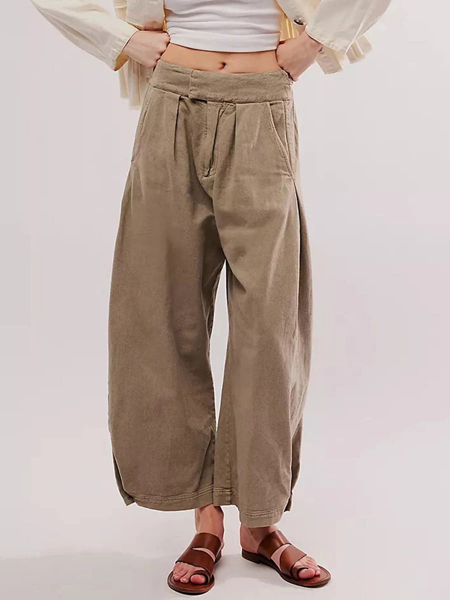 

Women's Long Pants Casual Loose High Waist Wide Leg Solid Color Trousers with Pockets Female Summer Spring Fall Cargo Pants Y2K