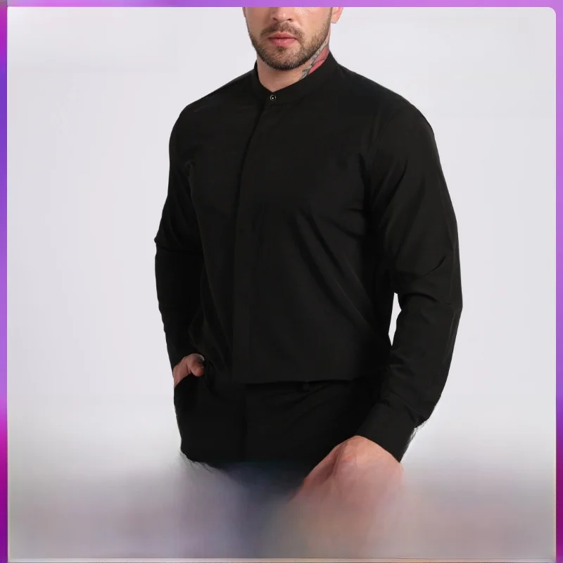 

Men's Long Sleeve Stand Collar Shirt Large Size British Style Henry Male Shirt Clothing Open Cardigan Hot Sale Zhongshan Suit