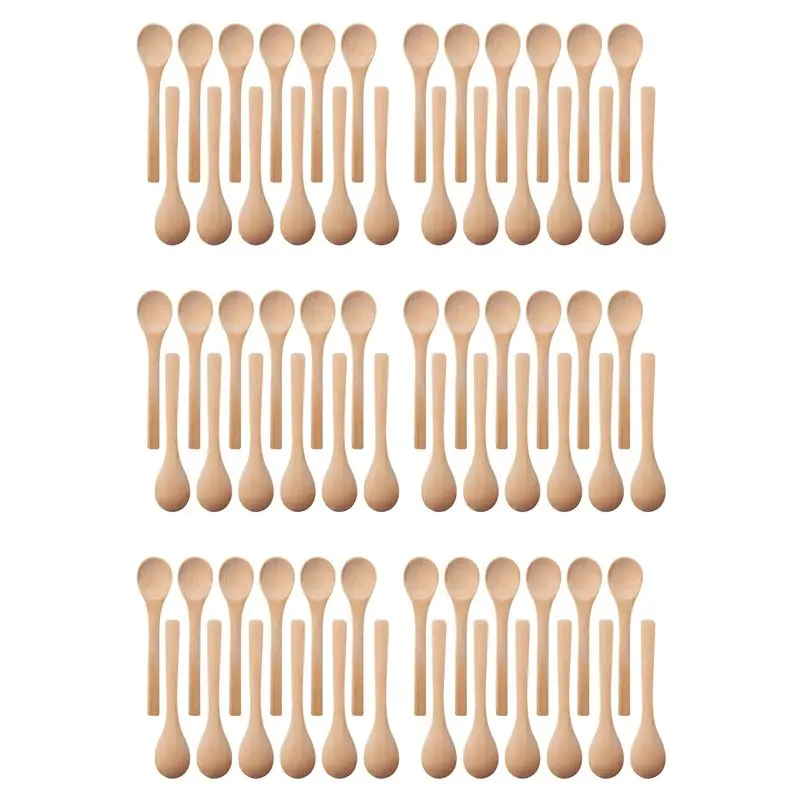 A96K-180 Pieces Mini Wooden Spoon Small Soup Spoons Serving Spoons Condiments Spoons Wooden Honey Teaspoon Wood Color
