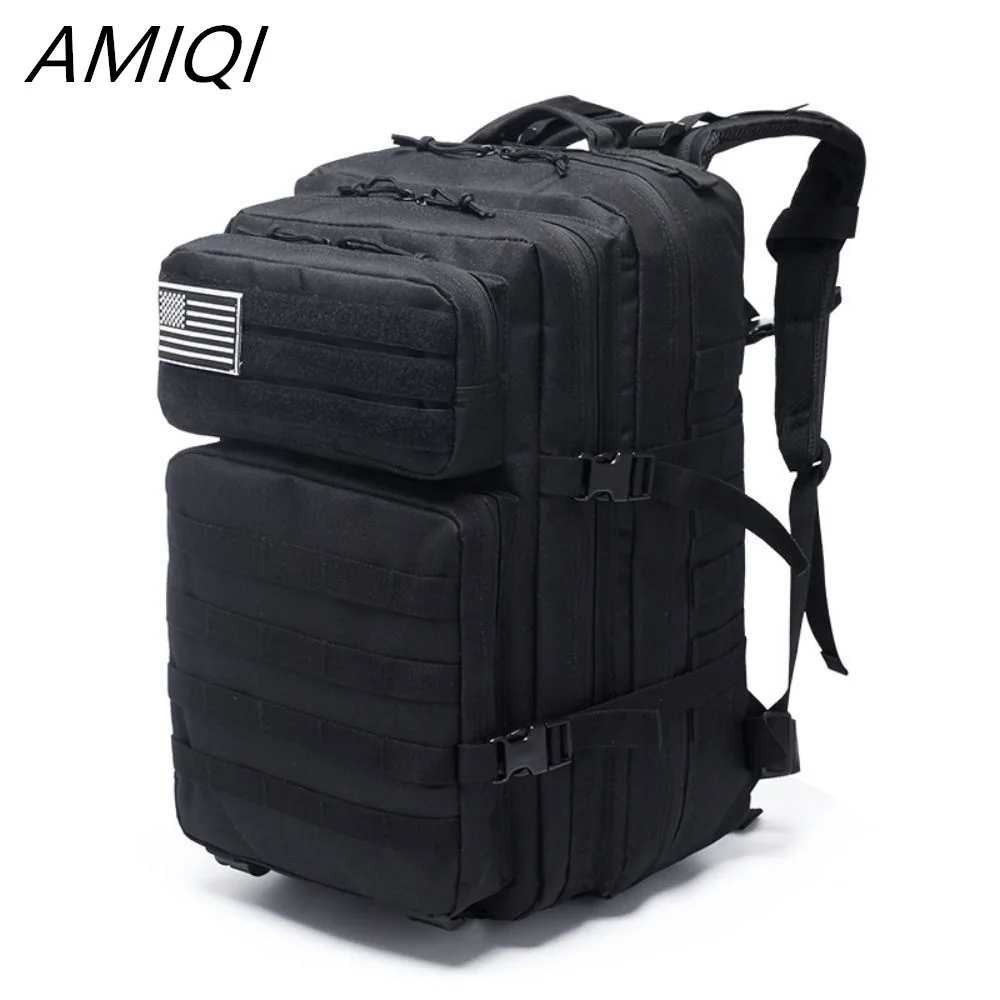 AMIQI Large Capacity Backpack Molle Rucksack 3P Men Outdoor Hiking Camping Waterproof Bag Camping Equipment Blac