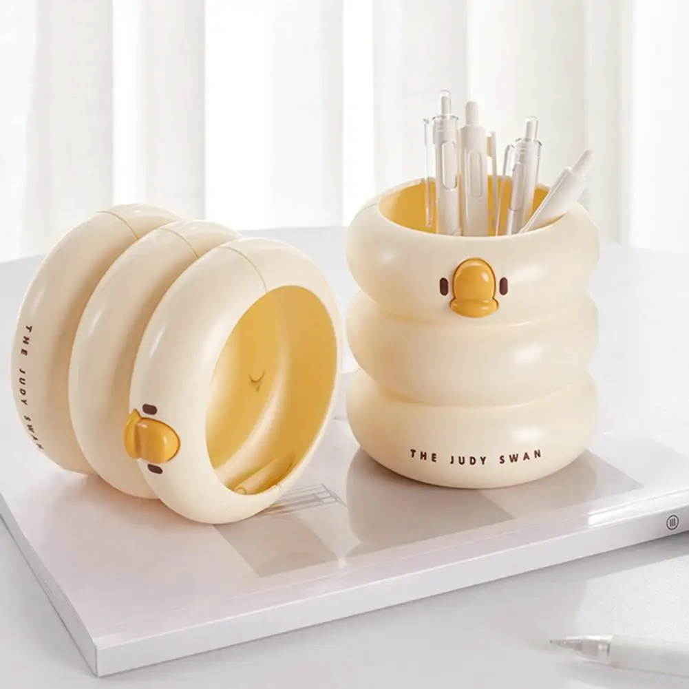かわいい漫画のアヒルのペンホルダー、デスクオーガナイザー、ブラシ収納チューブ、化粧ブラシ、卓上、家庭用品
