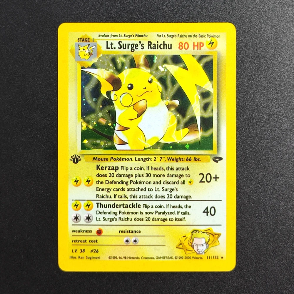 

DIY Proxy Pokemon TCG Card 1999 Lt.Surges Raichu 11 Super Rare Collectibles Card Single Classic Game Anime Cards Toys
