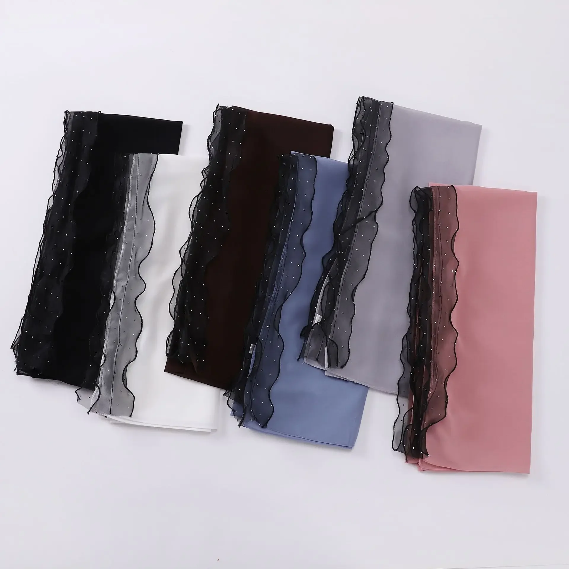 

New Pearl Chiffon Diamond Lace Scarf Malay Middle East Headscarf Hijab Muslim Women Shawl Wrap Turban Bandanas Bufanda Foulard