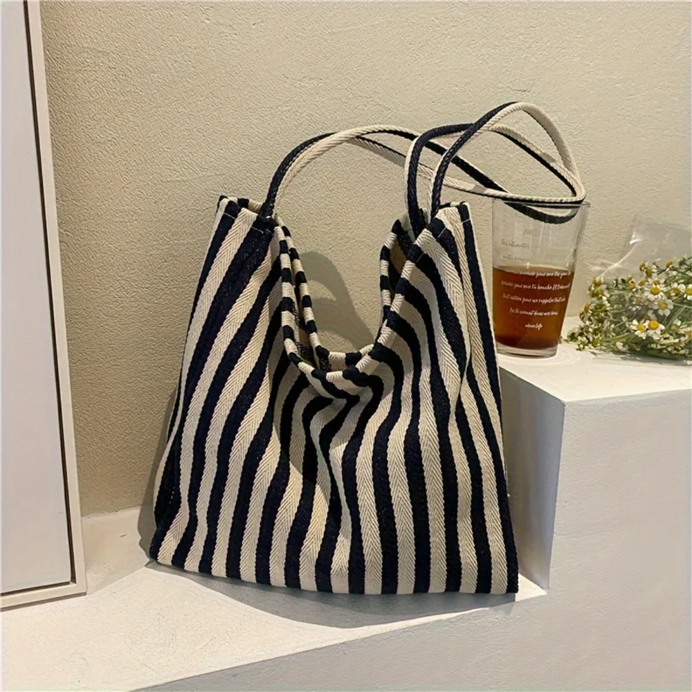 

Vintage Striped Tote Bag - Stylish Shoulder Companion for Fashionistas - Ideal for Shopping & Daily Use