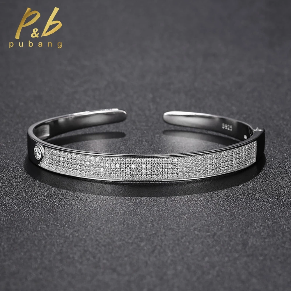 

PuBang Trendy Jewelry 925 Sterling Silver GRA Moissanite Diamond Wedding Engagement Bangle Bracelet for Women Gift Free Shipping