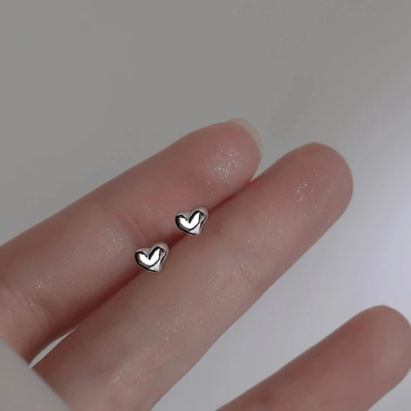 Korean Tiny Minimalist Butterfly Heart Stud Earrings for Women Student Teen Hypoallergenic Daily Wear Ear Piercing Jewelry