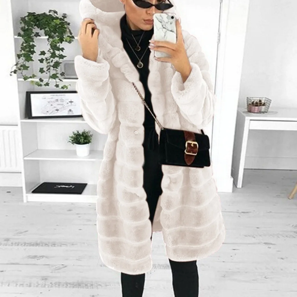 2024 Autumn Winter Women Faux Fur Coat Casual Thick Warm Faux Mink Fur Collar Slim Solid Color Outwear Long Jackets 4xl Femme