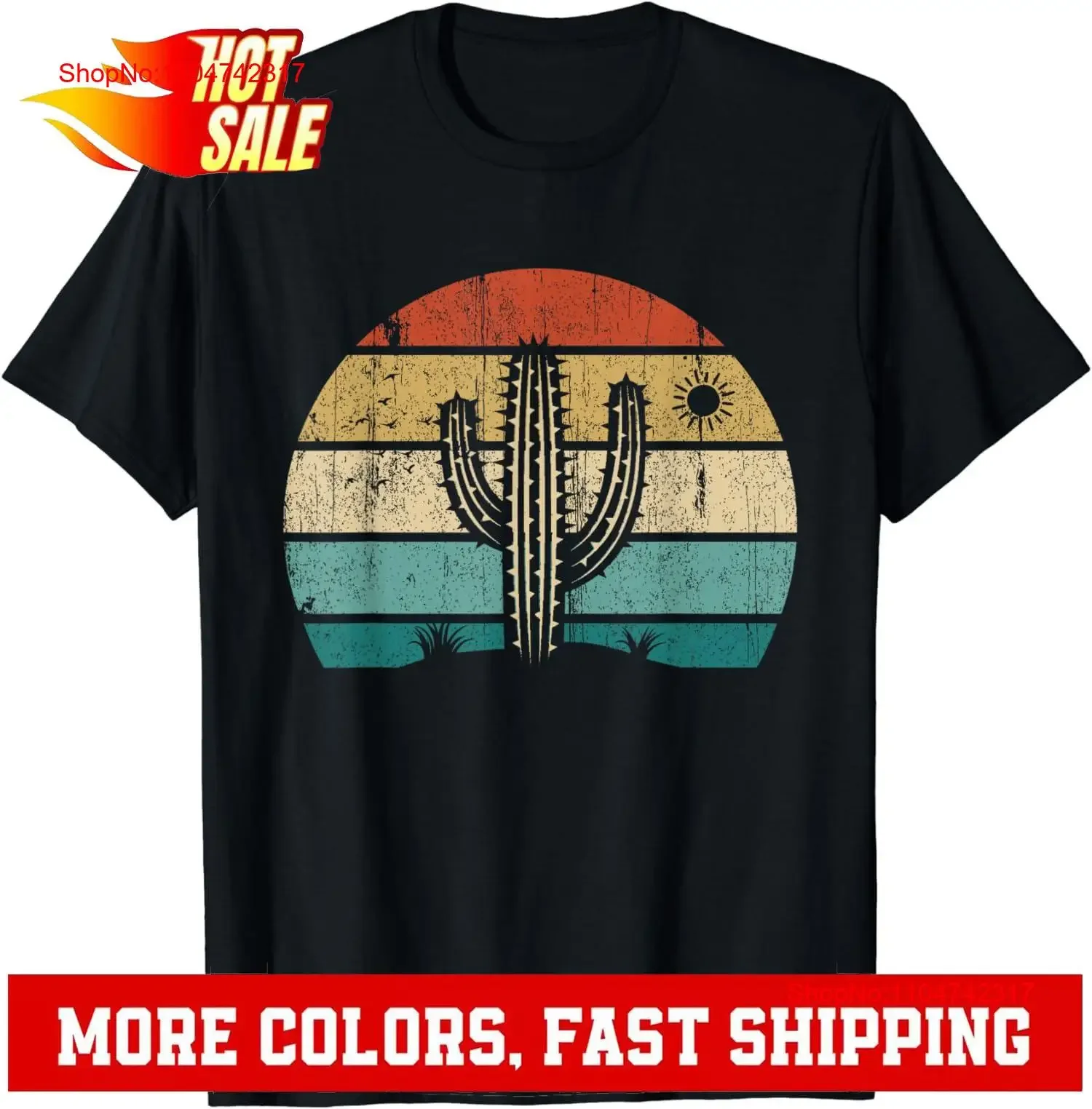Retro Vintage Saguaro Cactus Sunset Opuntia Cactaceae Camiseta vintage Lavado ropa de diseñador streetwear Versátil Suave Unisex