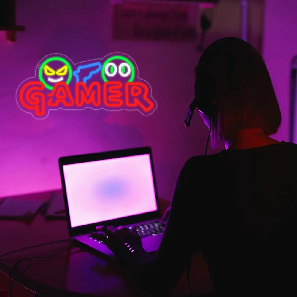 Gamer Neon Sign LED Wall Light Customizable Colorful Gaming Neon Lamp for Game Room Setup Man Cave Gaming Zone Bedroom Decor view 6