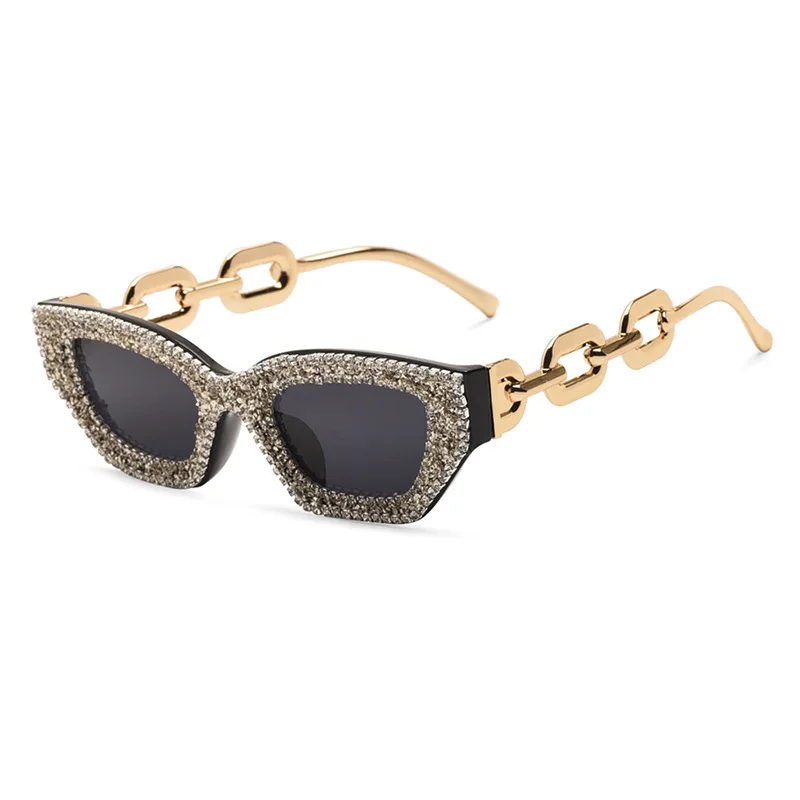 Luxury Diamond Rhinestone Vintage Brand Designer Sunglasses Women For Female Sun Glasses Punk Popular Chain Party Shades UV400