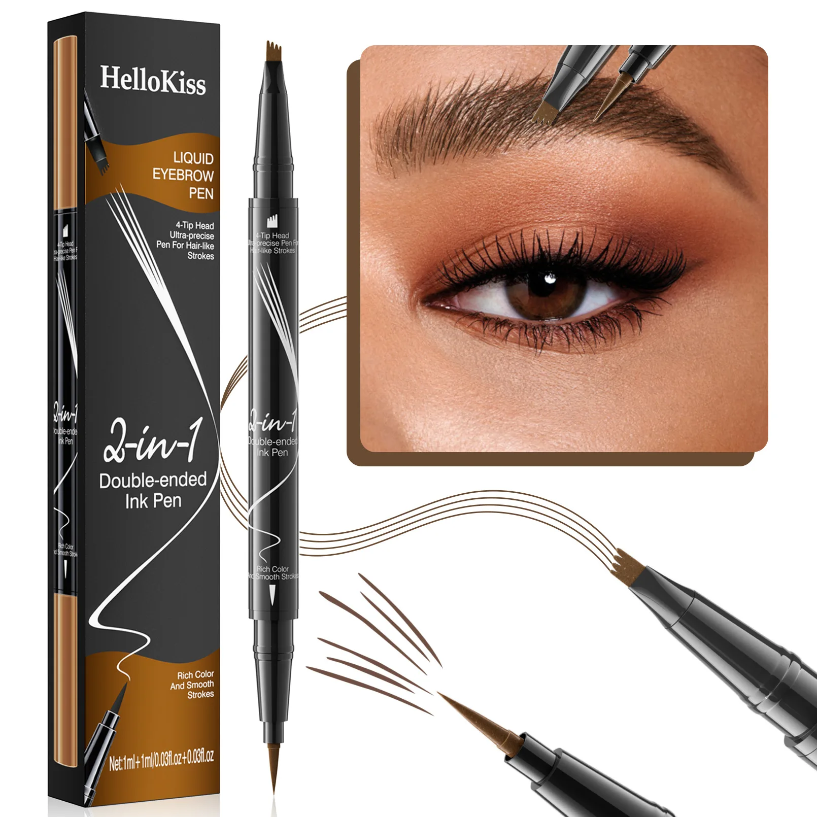 

Double Head 4 Fork Eyebrow Pencil Waterproof Sweat Proof 2 in 1 Liquid Eyebrow Pen Cross Border Hot Sale for Natural Fluffy Brow