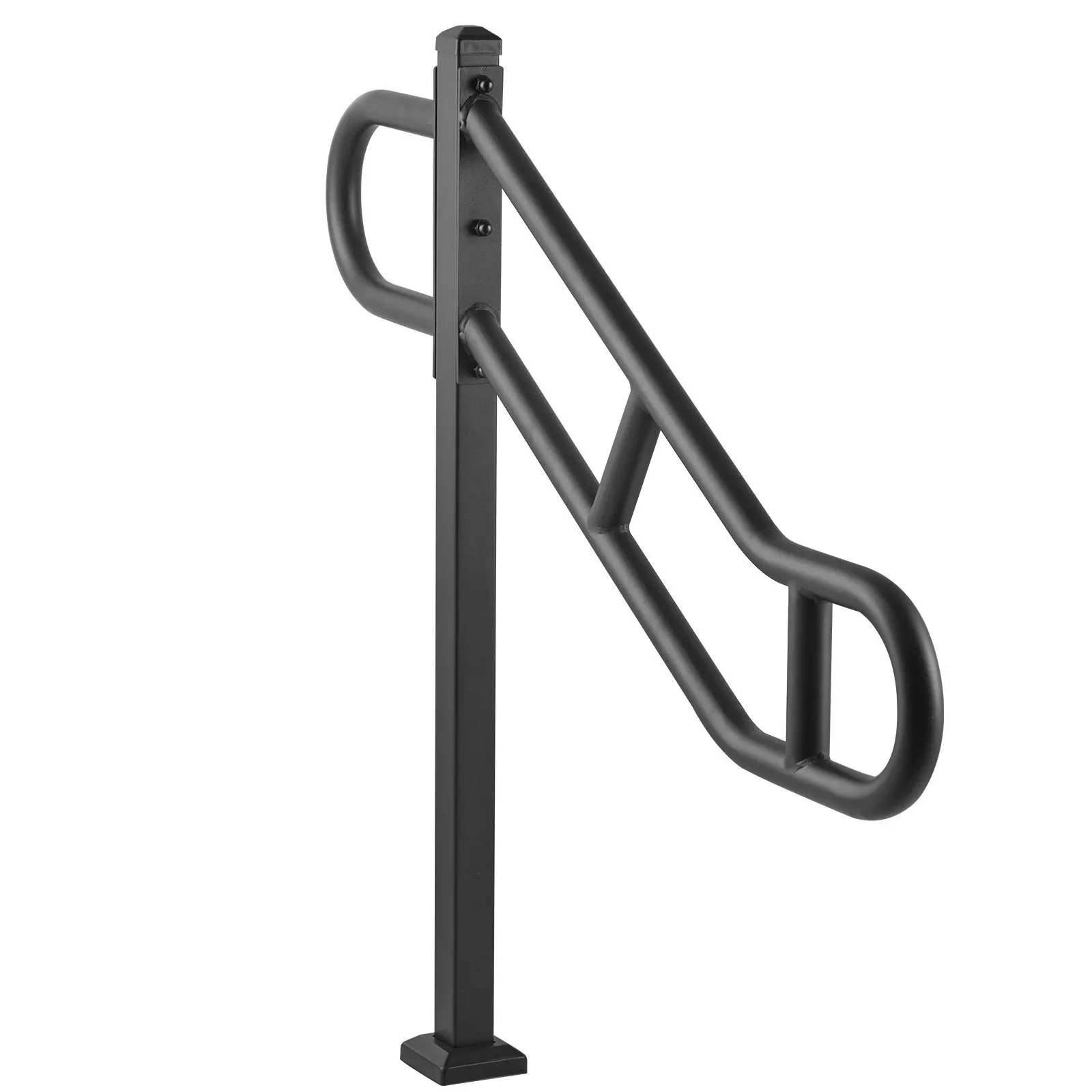 

Single Post Handrail for Outdoor 1-3 Steps, 40.5" L x 35.4" H Metal Bent Stair Handrails, Floor Mounted Carbon Steel Stair Ra