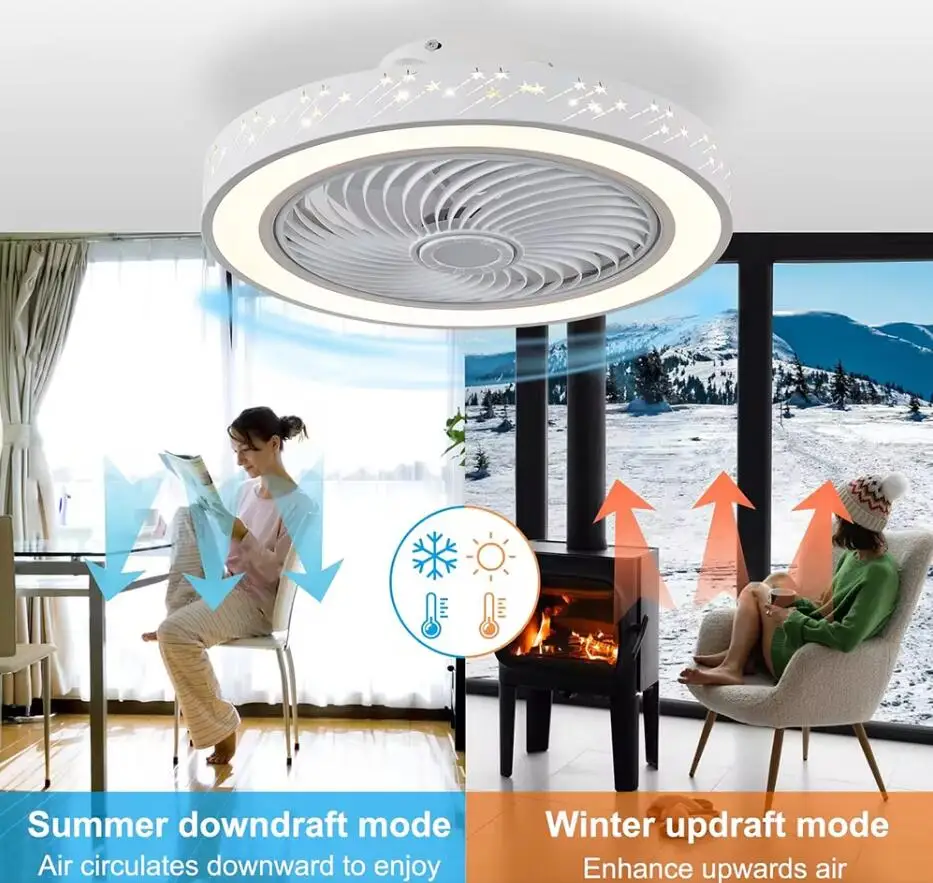 46CM Smart App Ceiling Fan with Light Remote Control LED Dimmable 6 Speeds Timer Flush Mount Enclose Design Ceiling Fans Lamp