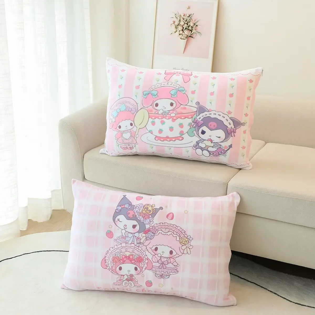 Lovely Double Sided Printed Pillowcase Kuromi My Melody Kawaii Pillow Cover Japanese Style Pillow Home Decor Sofa Bed Xmas Gifts