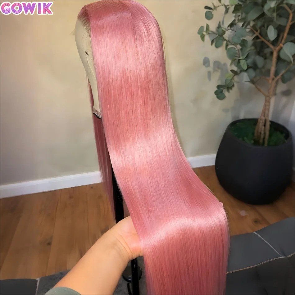 

Розовый парик из натуральных прямых волос, 100% окрашенный, парик с HD-кружевом 13x6, плотность 250, бразильские парики с кружевной передней частью 40 дюймов для женщин